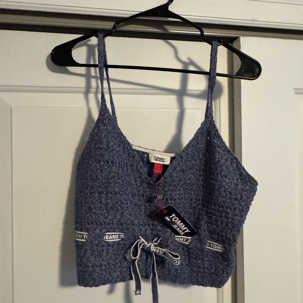 NWT Tommy Hilfiger Textured Blue Crop Top with